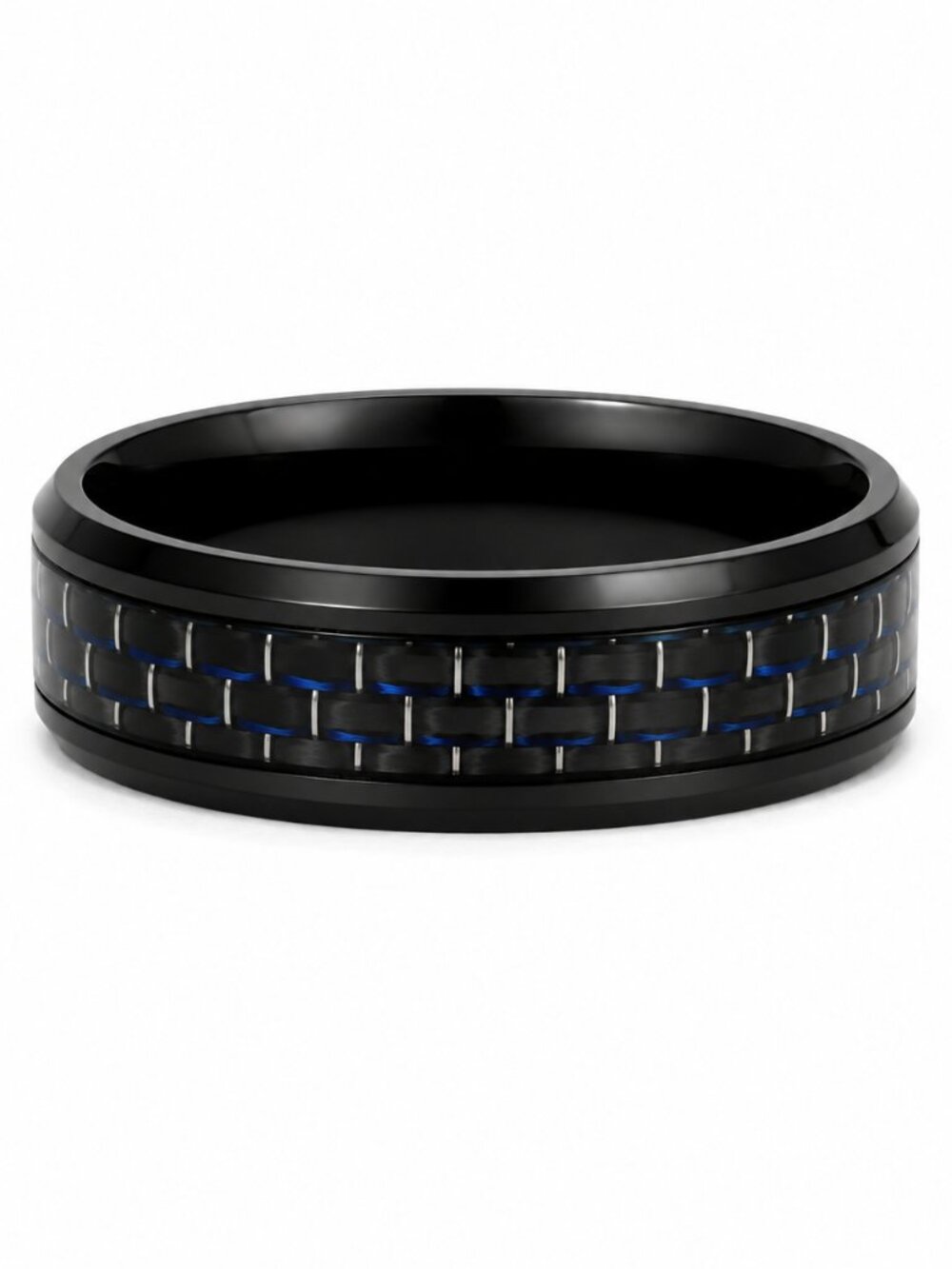 Size 12 Black Stainless Steel Wedding Band with Black & Iridescent Blue Inlay